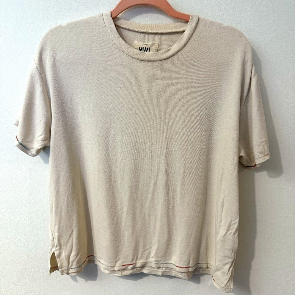 Madewell MWL Rainbow Stitched Crewneck Tshirt S in Beige